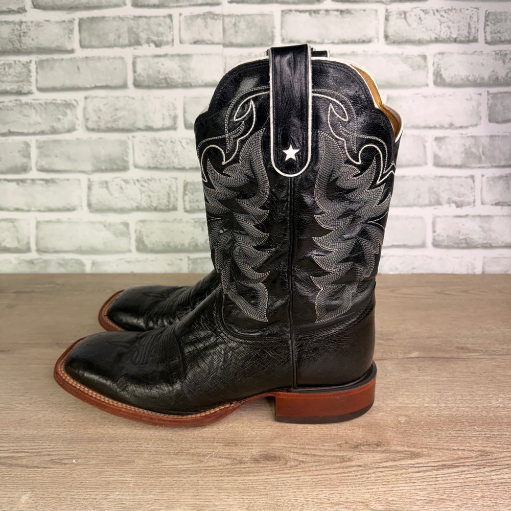 Tony Lama Smooth Ostrich Boots Square Toe Black Mens 10 D